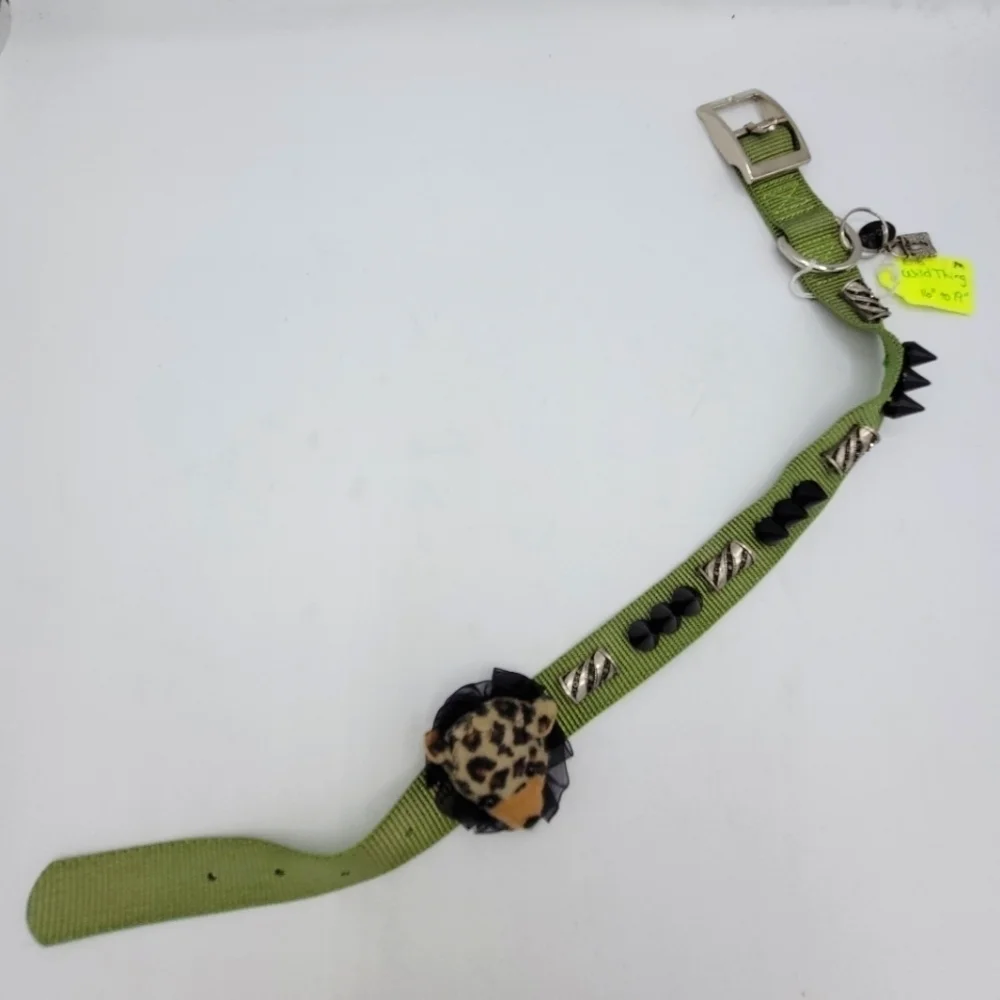 CUSTOMIZED Dog Collar Wild Thing Cub Green with Bling and Black Spikes